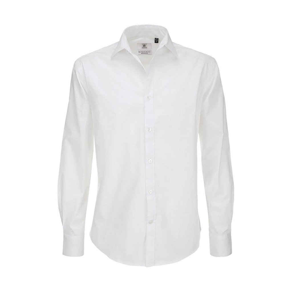 Košile pánská B&C Elastane s dlouhým rukávem - bílá, 4XL