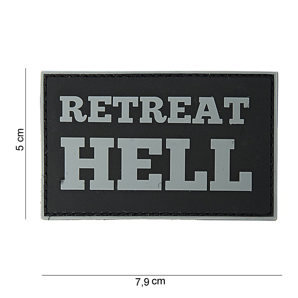 Gumová nášivka 101 Inc nápis Retreat Hell - černá-šedá