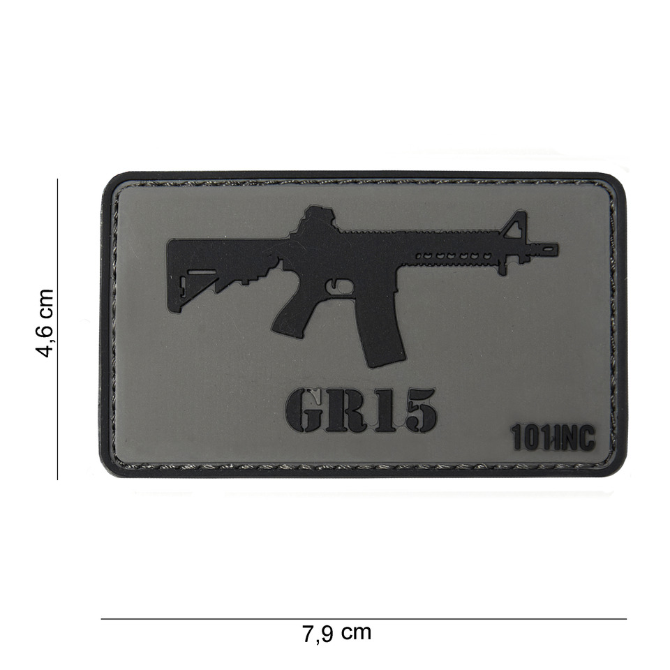 Gumová nášivka 101 Inc zbraň GR15 - šedá