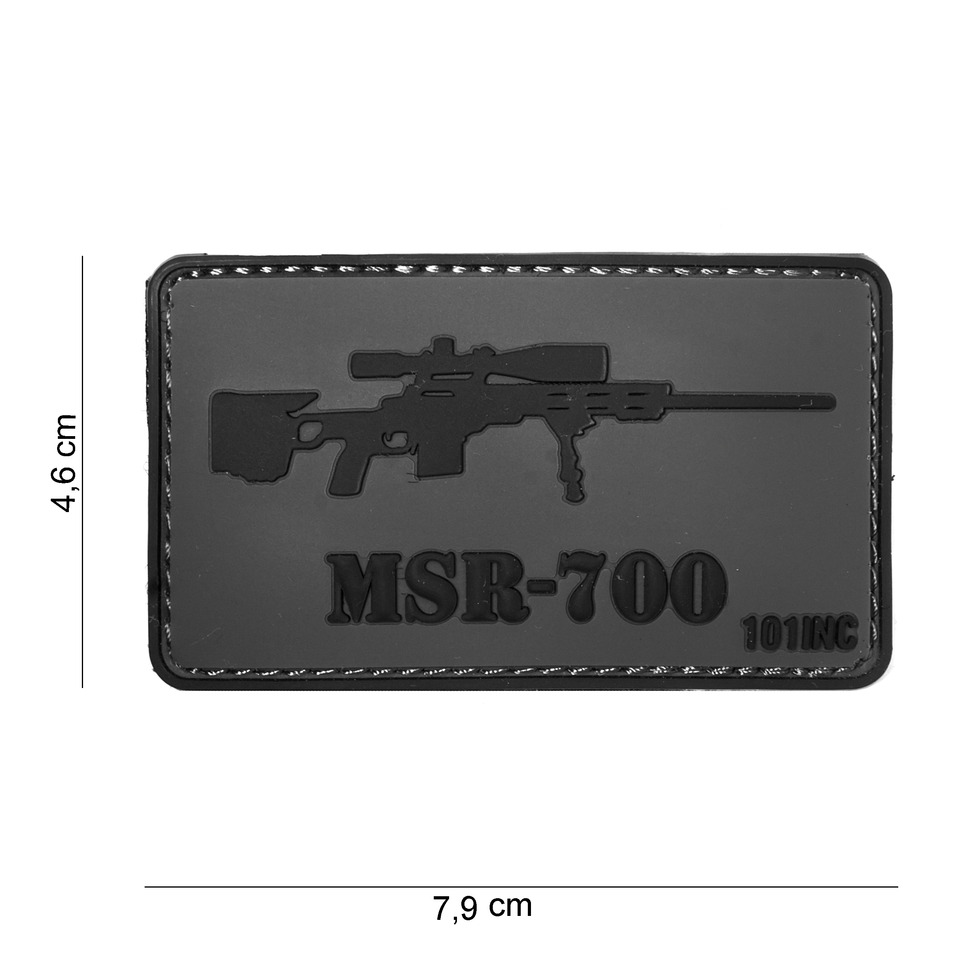Gumová nášivka 101 Inc zbraň MSR-700 - šedá