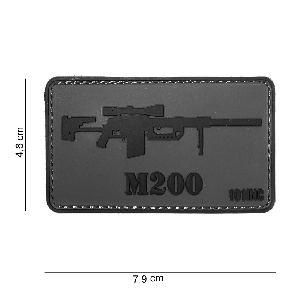 Gumová nášivka 101 Inc zbraň M200 - šedá