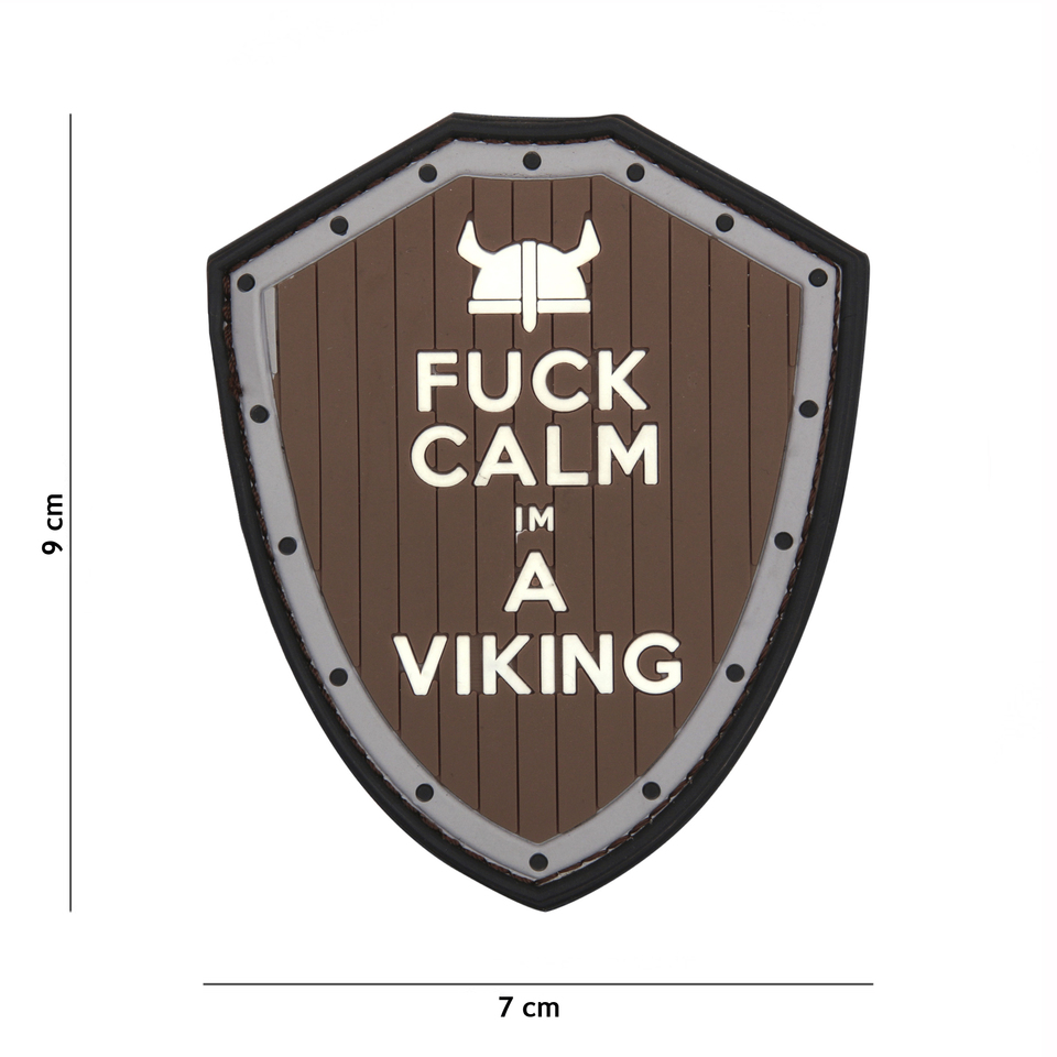 Gumová nášivka 101 Inc nápis Fuck Calm im a Viking - hnědá