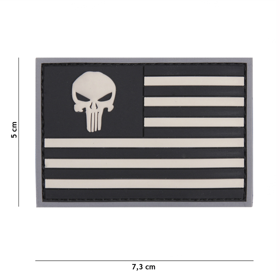 Gumová nášivka 101 Inc vlajka Punisher USA - šedá
