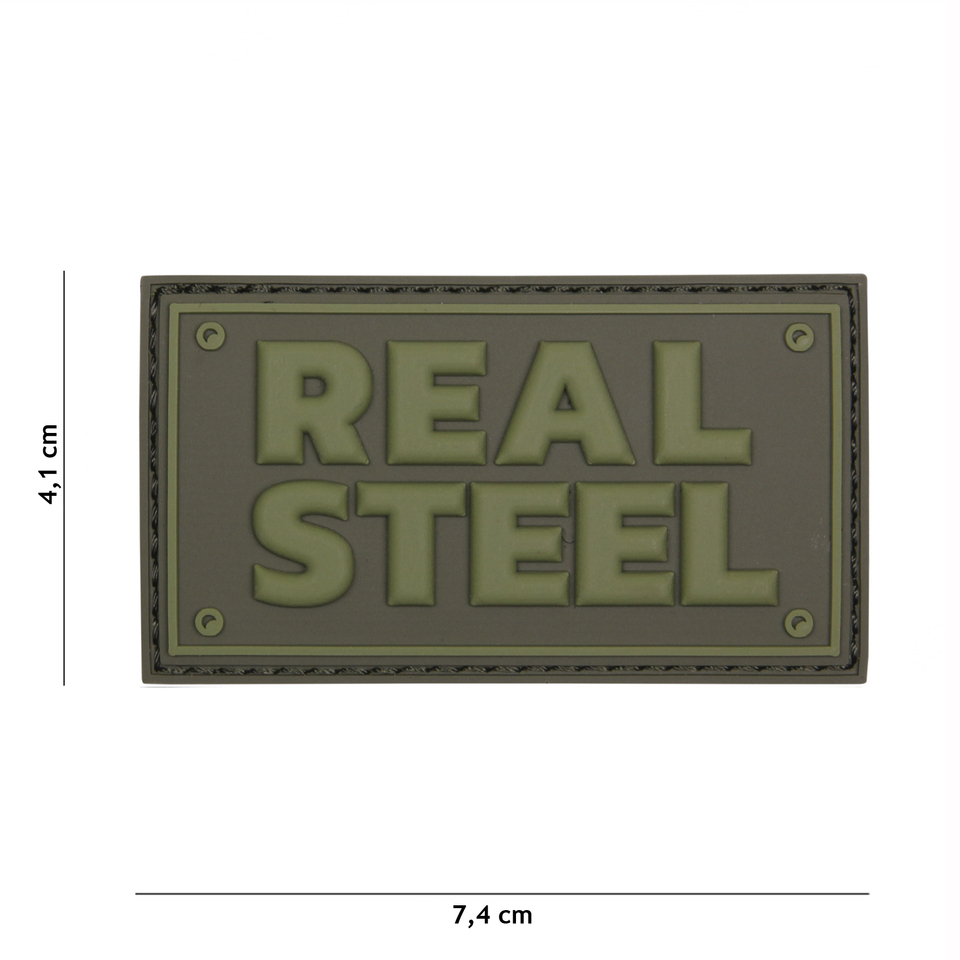 Gumová nášivka 101 Inc nápis Real Steel - olivová
