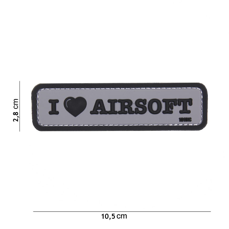 Gumová nášivka 101 Inc nápis I Love Airsoft - šedá