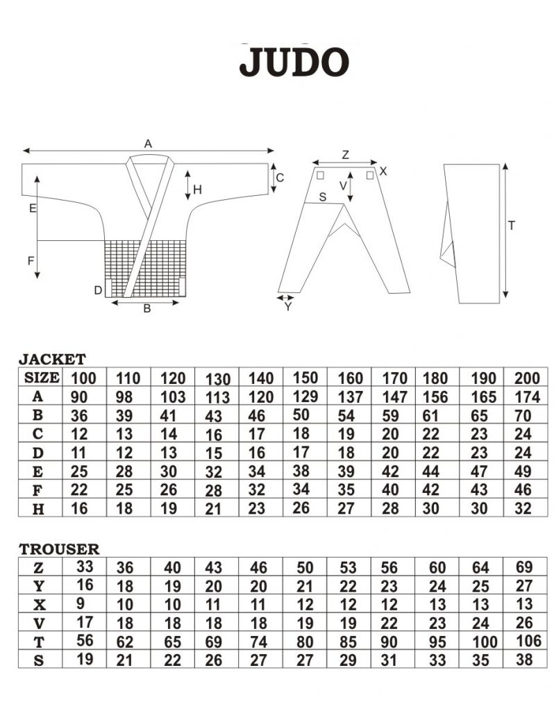 Размеры кимоно. Размеры кимоно для дзюдо.
