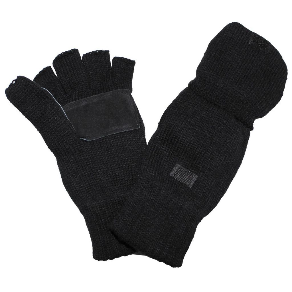 Pletené rukavice bez prstů s podšívkou MFH Strick - černé, S