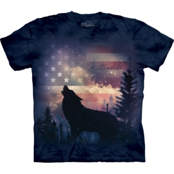 Tričko unisex The Mountain Patriotic Howl Wolves - modré, S