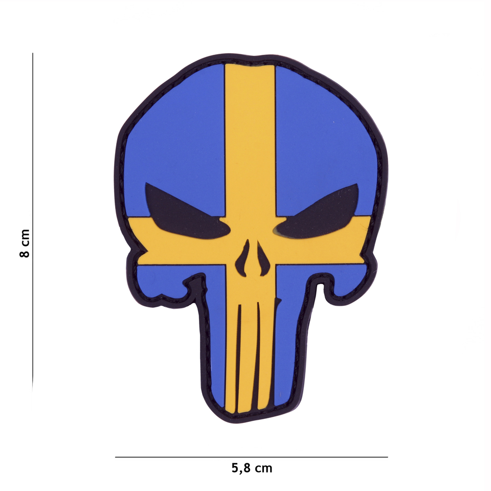Gumová nášivka 101 Inc vlajka Punisher Head Švédsko - barevná