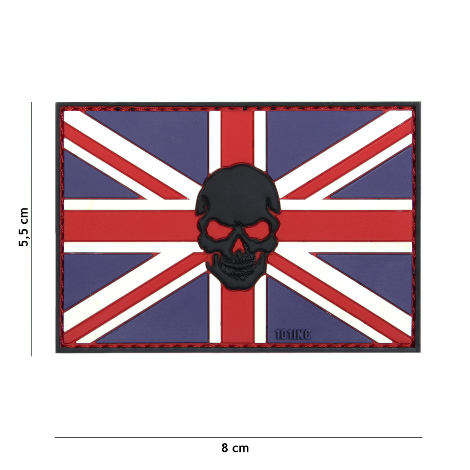 Gumová nášivka 101 Inc Skull vlajka Velká Británie - barevná