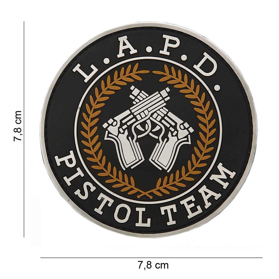 Gumová nášivka 101 Inc znak L.A.P.D. Pistol Team - černá-bílá