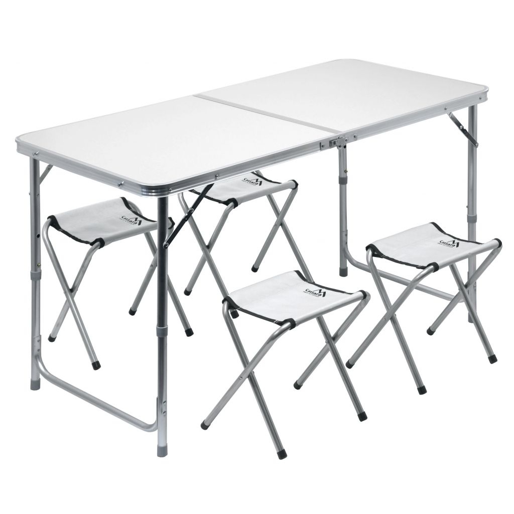 Stůl kempingový skládací Cattara Double + 4 židle - šedý