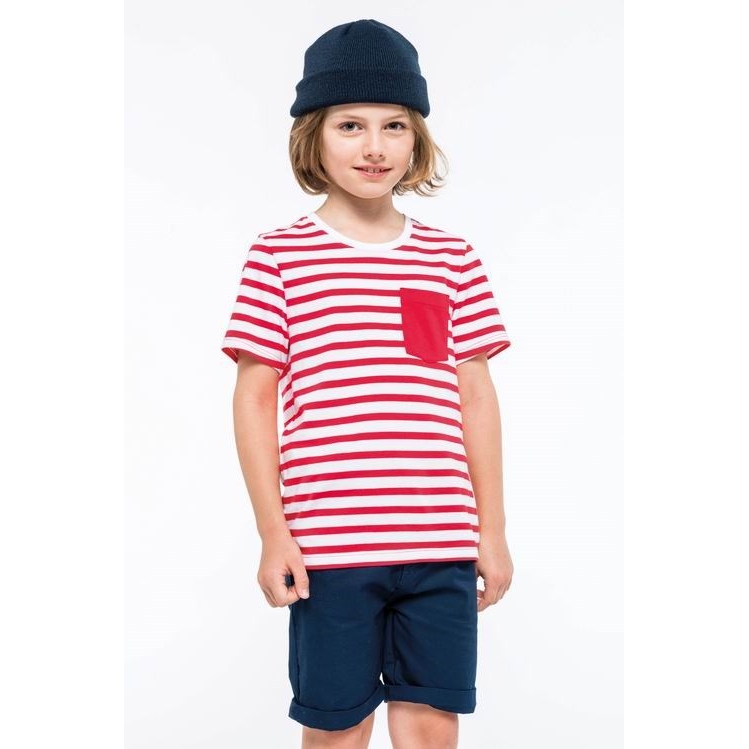 Dětské námořnické tričko s kapsičkou Kariban - červené-bílé
