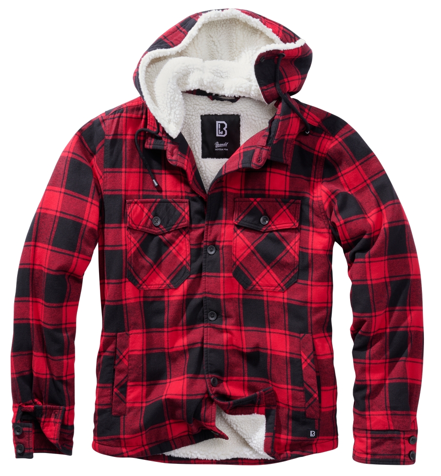 Bunda Brandit Lumberjacket Hooded - červená-černá, S