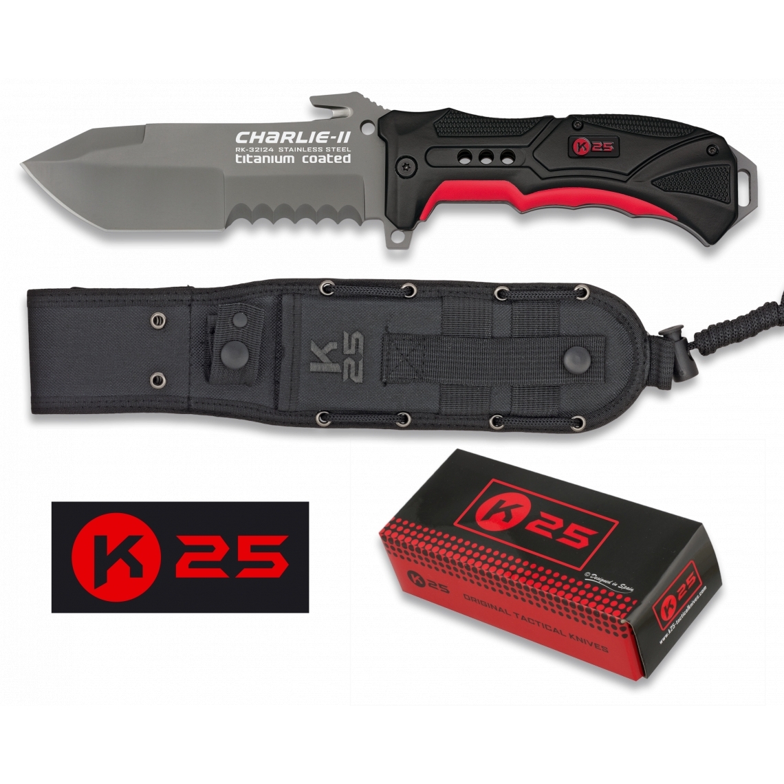 Nůž K25 Charlie II - černý-červený (18+)