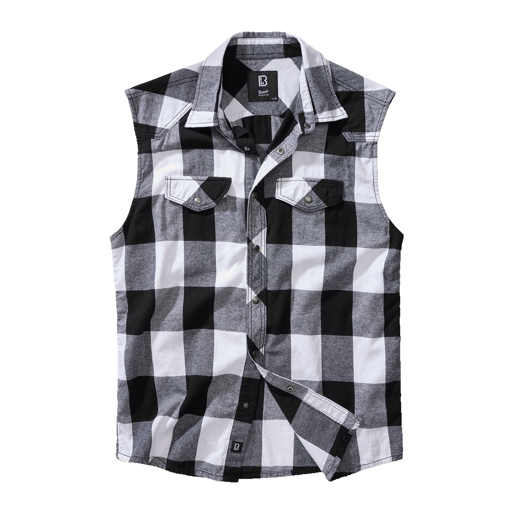 Košile Brandit Check Shirt Sleeveless - černá-bílá, L