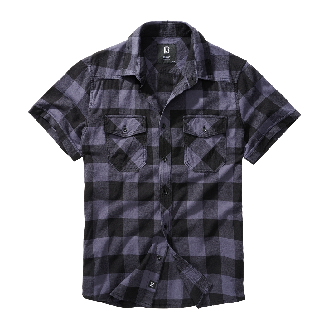 Košile Brandit Checkshirt Halfsleeve - šedá-černá, L