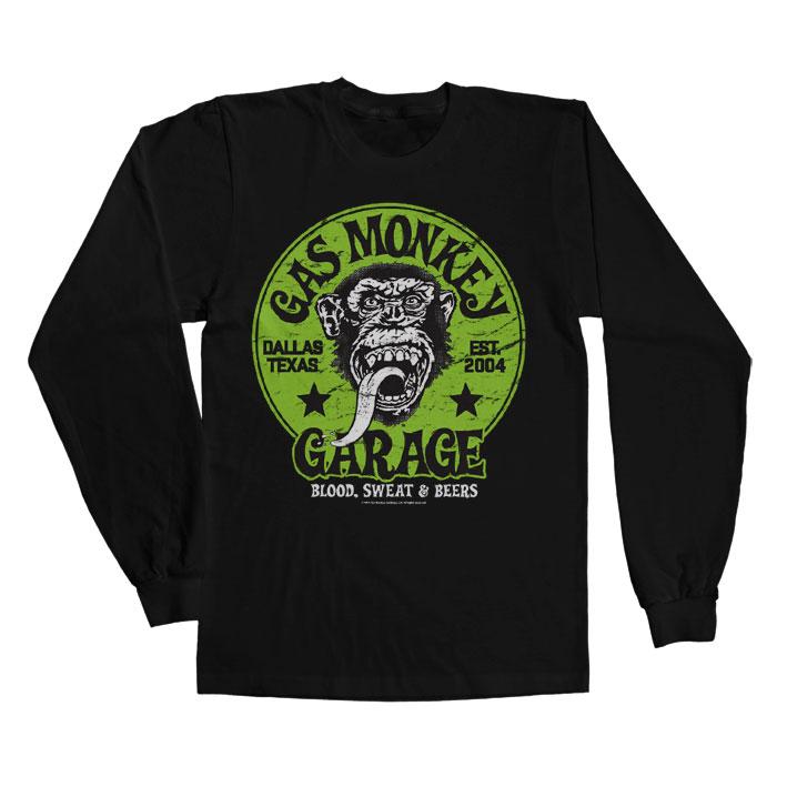 Triko dlouhý rukáv Gas Monkey Garage Green Logo - černé, M