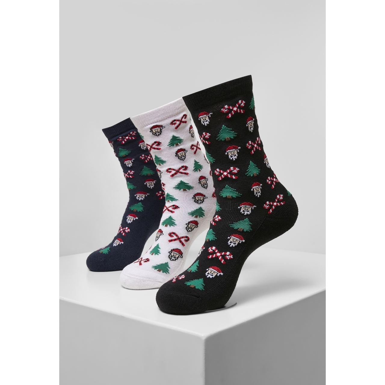 Ponožky Urban Classics Grumpy Santa Christmas 3 páry (navy, bílé, černéú, 35-38