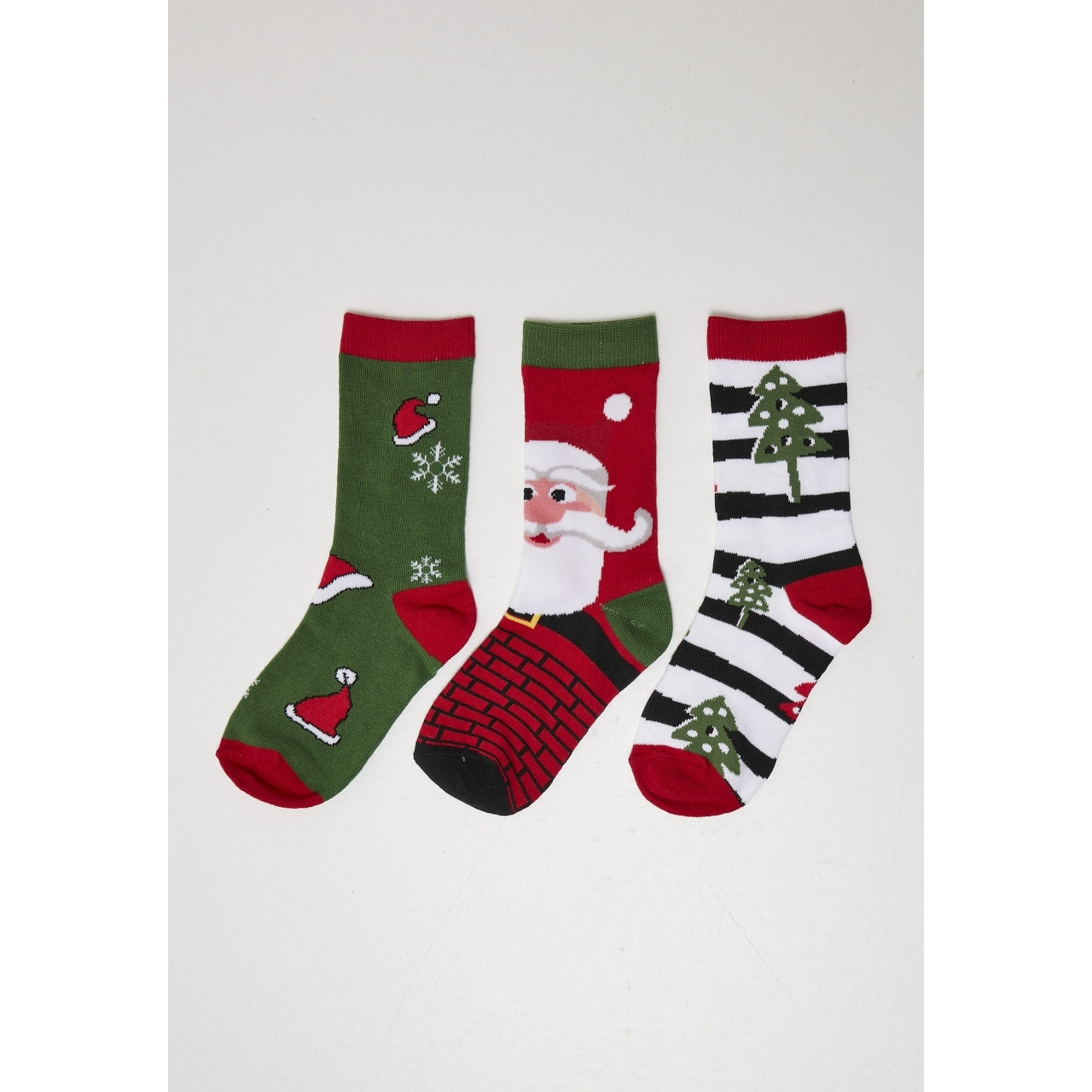 Ponožky Urban Classics Stripe Santa Christmas 3 páry (zelené, červené, bílé), 39-42