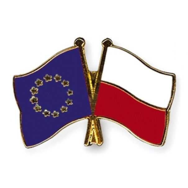 Odznak (pins) vlajka Evropská unie (EU) + Polsko - barevný