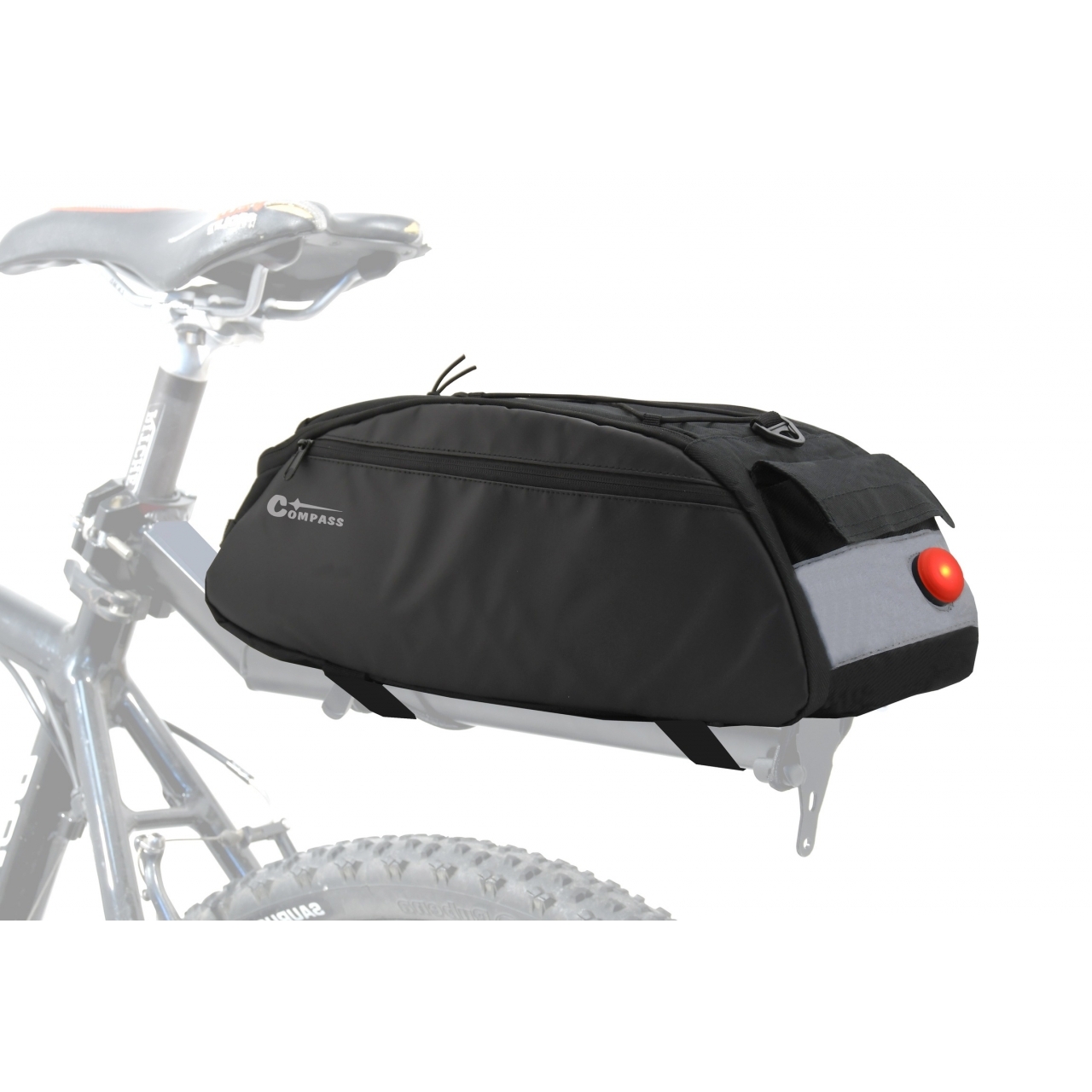 Cyklotaška na zadní nosič se zadním LED světlem Compass - černá-šedá