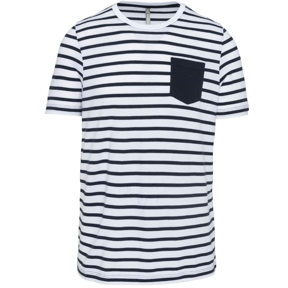 Pánské pruhované tričko s kapsičkou Kariban - navy-bílé, XL