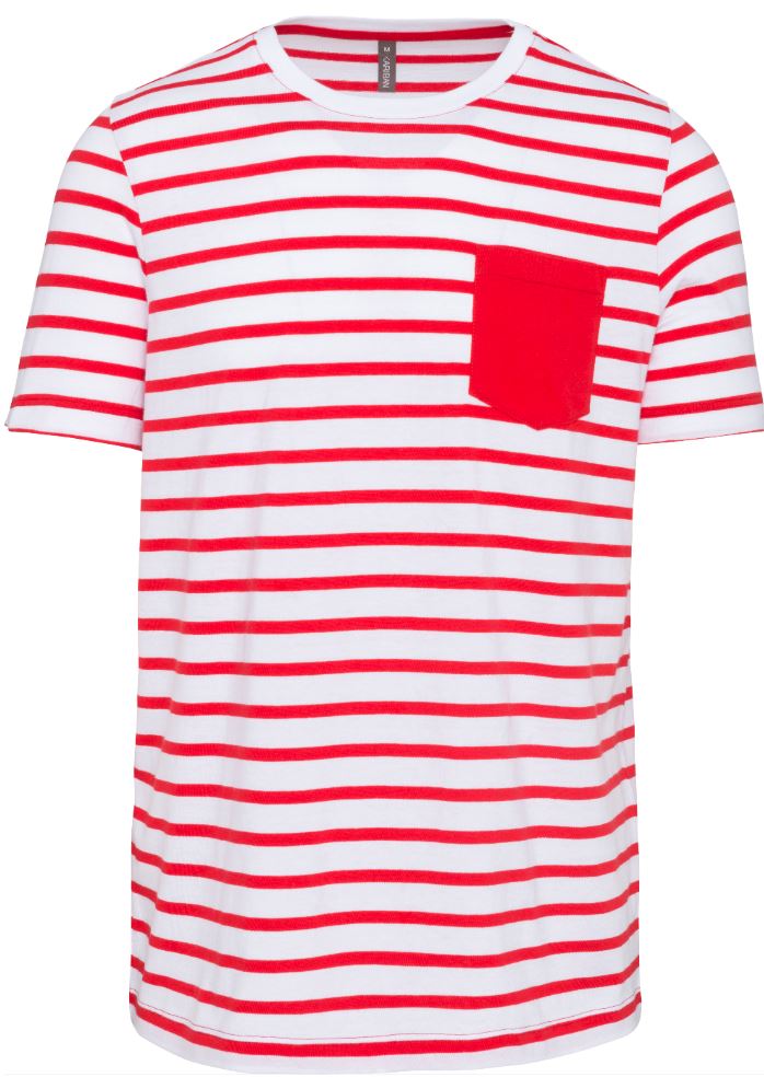 Pánské pruhované tričko s kapsičkou Kariban - červené-bílé, XL