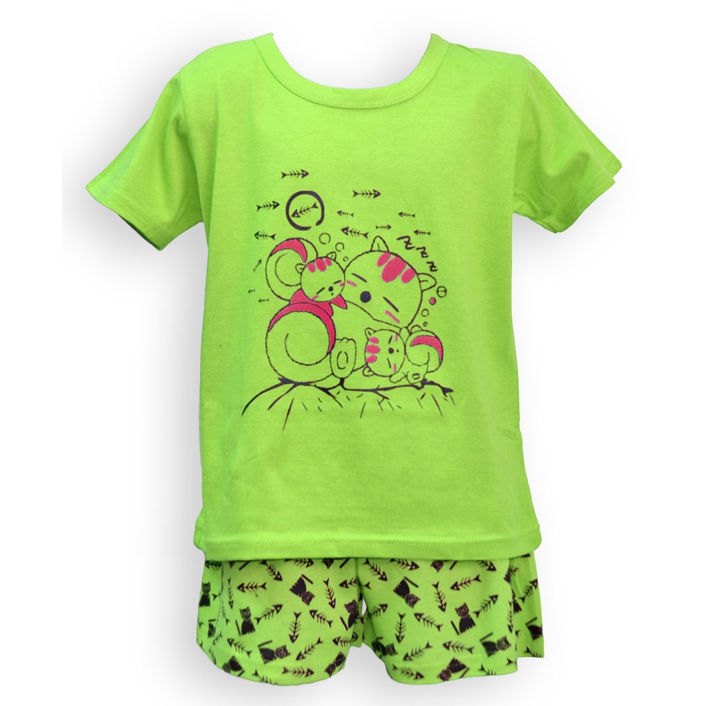Dětské pyžamo s krátkým rukávem Londog Cats - zelené, 110