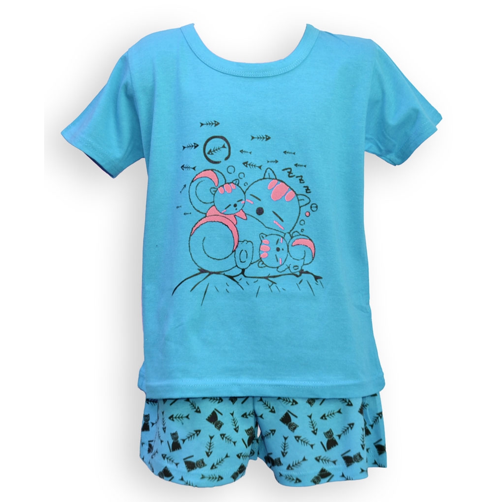 Dětské pyžamo s krátkým rukávem Londog Cats - modré