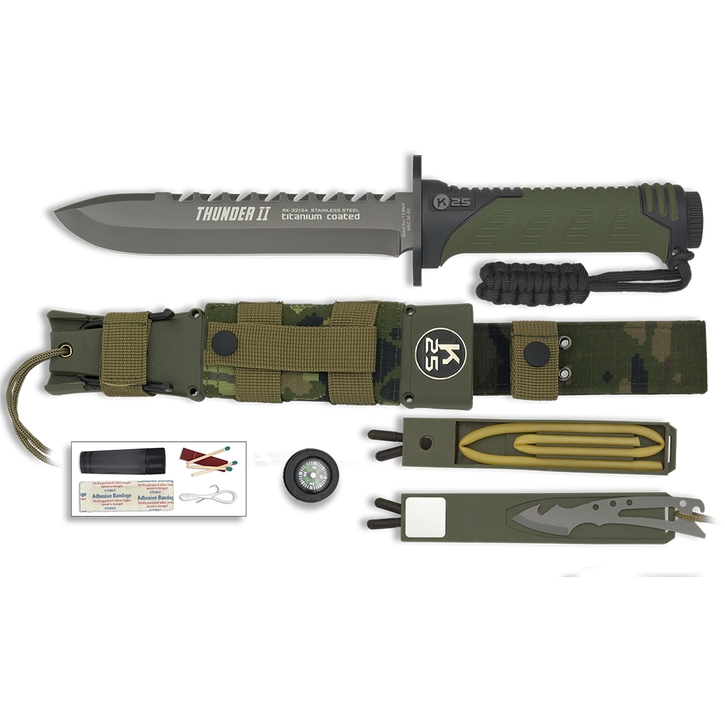 Nůž na přežití K25 Thunder II - woodland (18+)