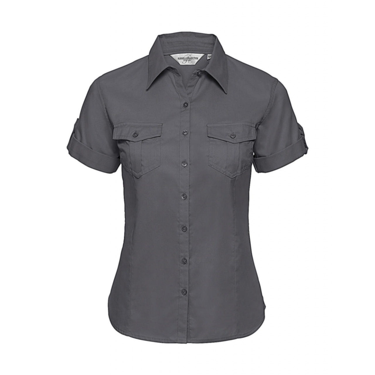 Košile dámská krátký rukáv Rusell Roll Sleeve - šedá, XL