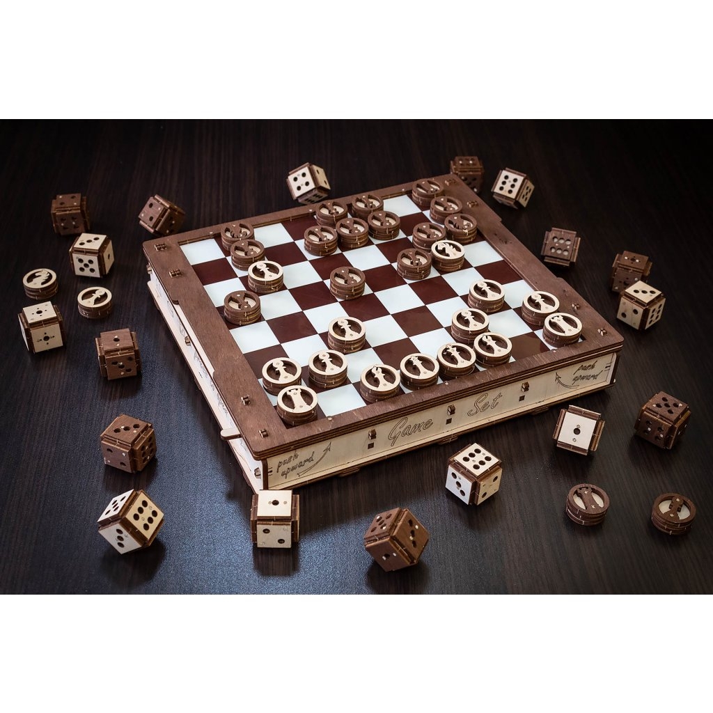 3D dřevěné puzzle EWA Deskové hry Game Set - hnědé