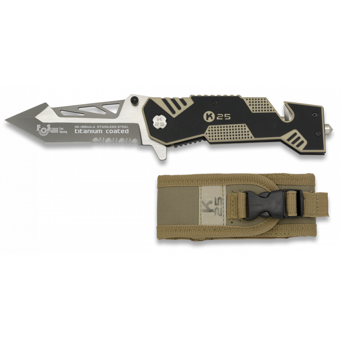 Nůž zavírací K25 Double Rescue G10 - černý-béžový (18+)