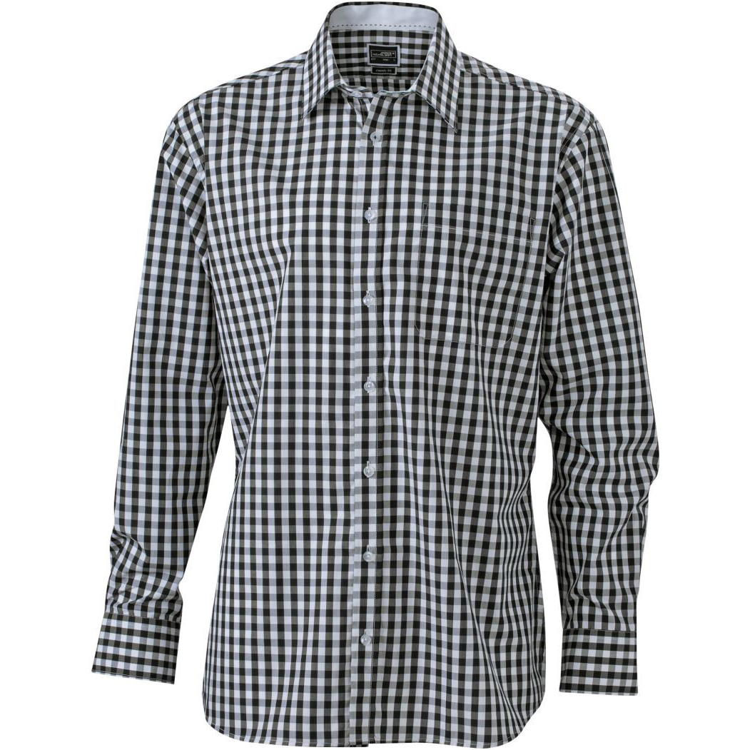 Košile kostkovaná James & Nicholson 617 - černá-bílá, 3XL