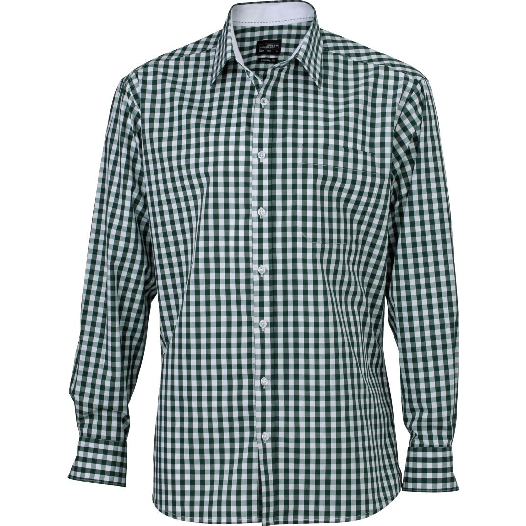 Košile kostkovaná James & Nicholson 617 - tmavě zelená-bílá, L