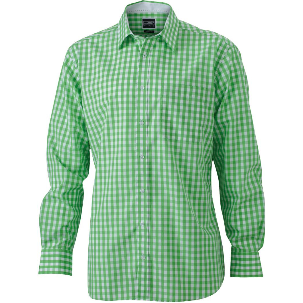 Košile kostkovaná James & Nicholson 617 - zelená-bílá, XL