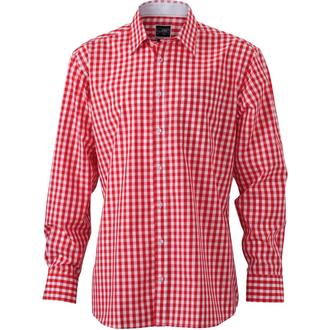 Košile kostkovaná James & Nicholson 617 - červená-bílá, L