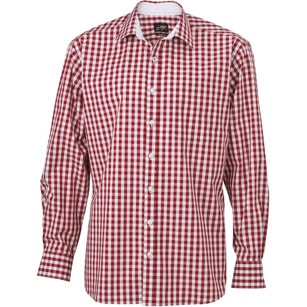 Košile kostkovaná James & Nicholson 617 - tmavě červená-bílá, XXL
