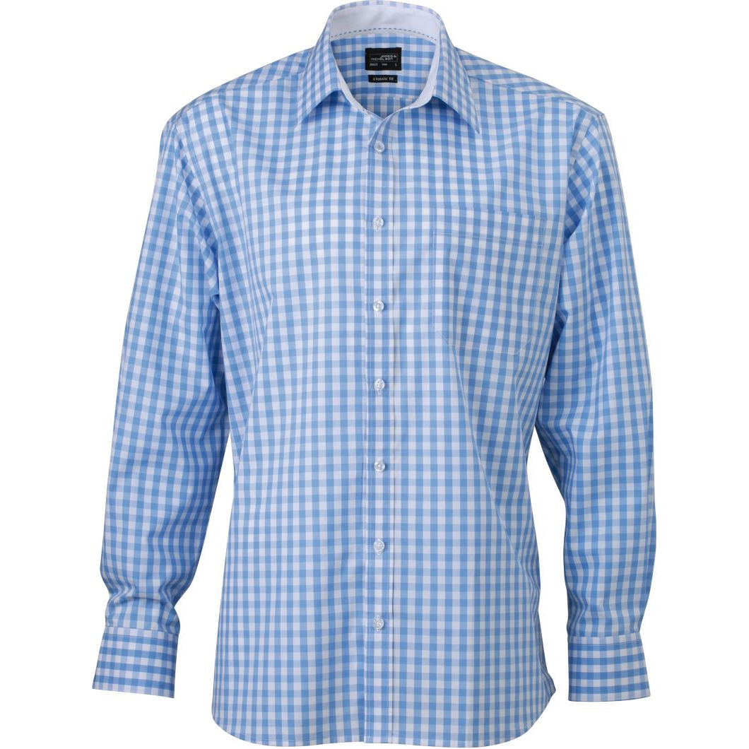 Košile kostkovaná James & Nicholson 617 - světle modrá-bílá, 3XL