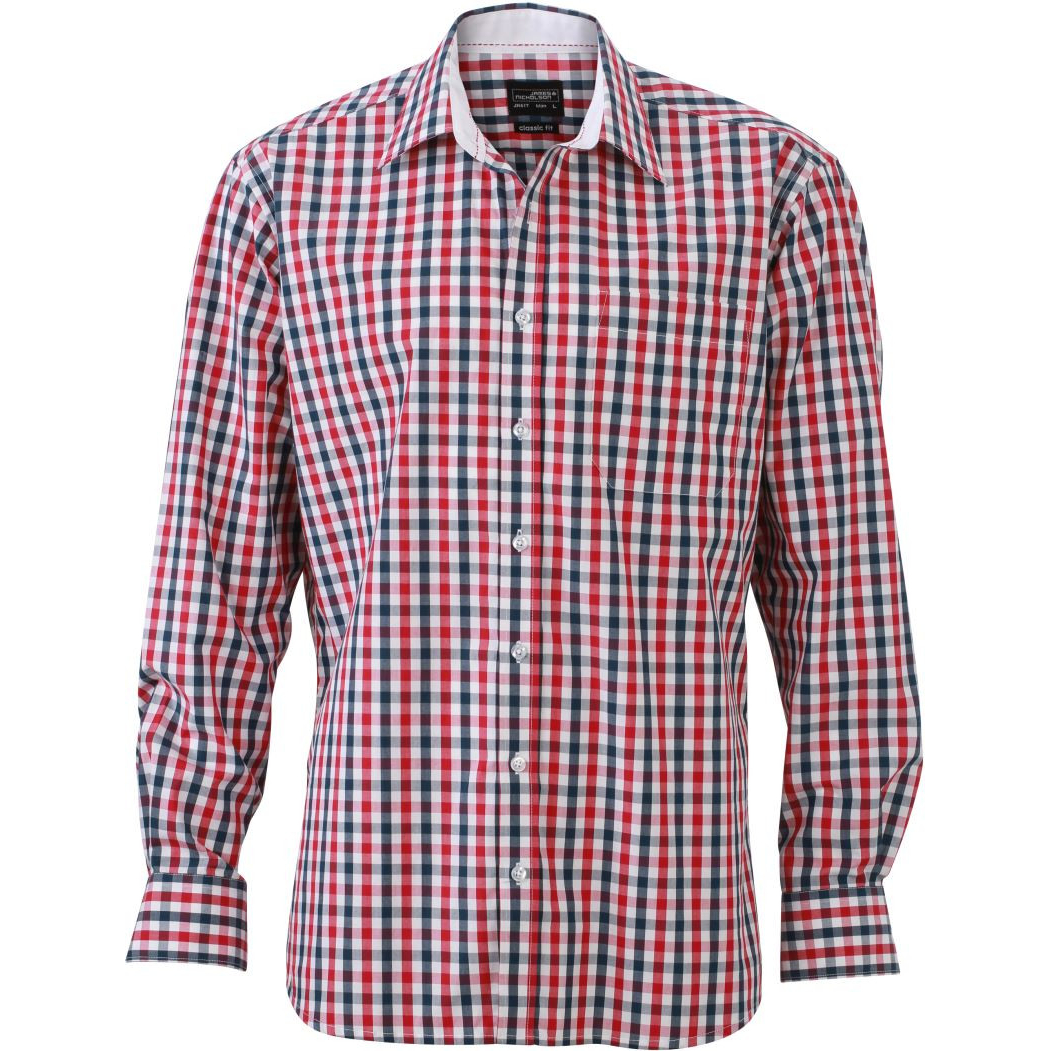 Košile kostkovaná James & Nicholson 617 - navy-červená-bílá, XL
