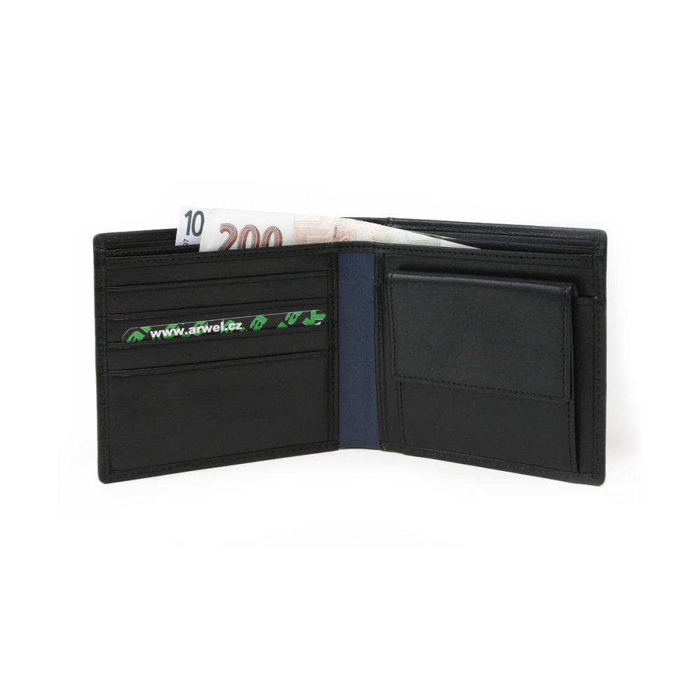 Pánská kožená peněženka Arwel 3223A­ - černá-modrá