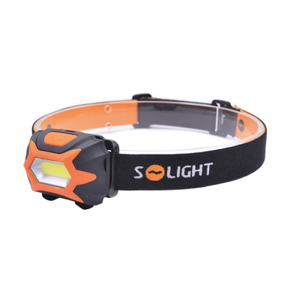 LED čelová svítilna Solight 3W COB, 3x AAA - černá-oranžová