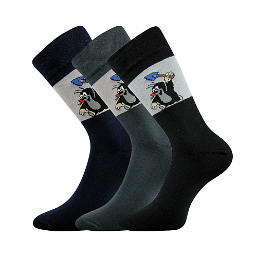 Ponožky s krtečkem Boma Krtek s rýčem 3 páry (navy, šedé, černé), 43-46