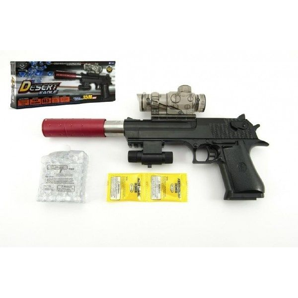 Pistole dětská na vodní kuličky 33 cm + náboje 9-11mm - černá-červená