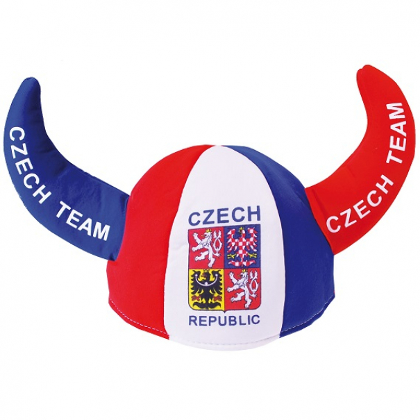 Klobouk s rohy a vlajkou Česká republika Czech Team se znakem 2 - barevný