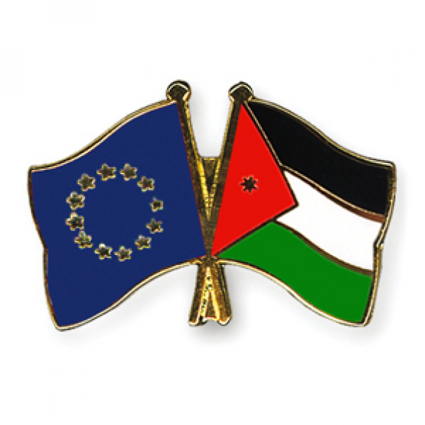 Odznak (pins) 22mm vlajka EU + Jordánsko - barevný