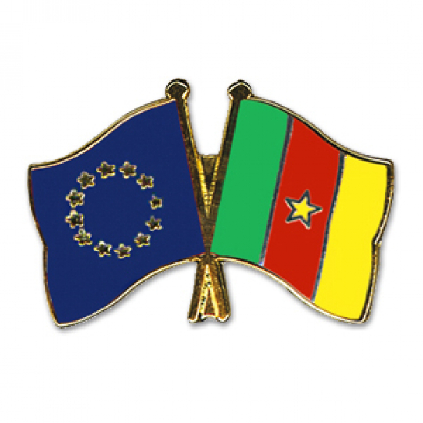 Odznak (pins) 22mm vlajka EU + Kamerun - barevný
