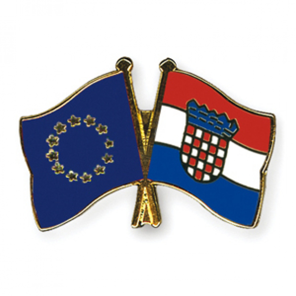 Odznak (pins) 22mm vlajka EU + Chorvatsko - barevný