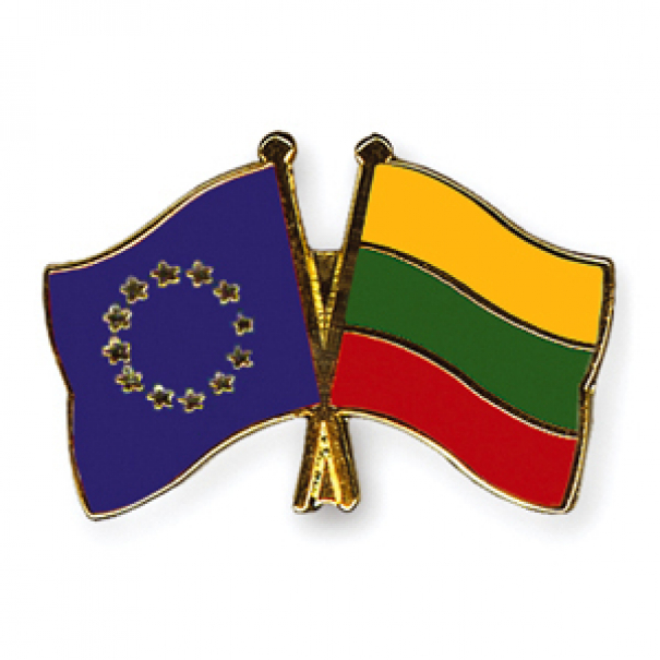 Odznak (pins) 22mm vlajka EU + Litva - barevný